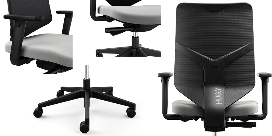 Detailbilder Bürostuhl Hug.Y in schwarz/grau Rückenlehne und Armlehnen 